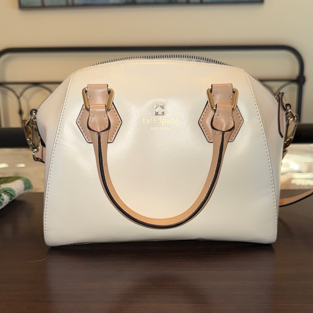 Vintage White Tan Kate Spade Small Tote Bag, EUC